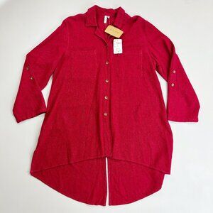 KLEEN Camelia Tunic Blouse Jacket Medium NWT Lagenlook Heavy Linen Blend Red